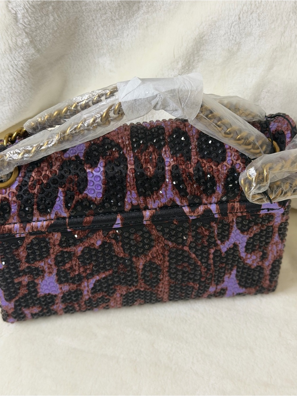 Kurt Geiger Purple, Black & Brown Sequin Leopard Shoulder Bag - Picture 2 of 5